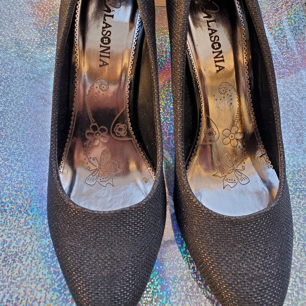 Black Sparkle Low Heels Size 7